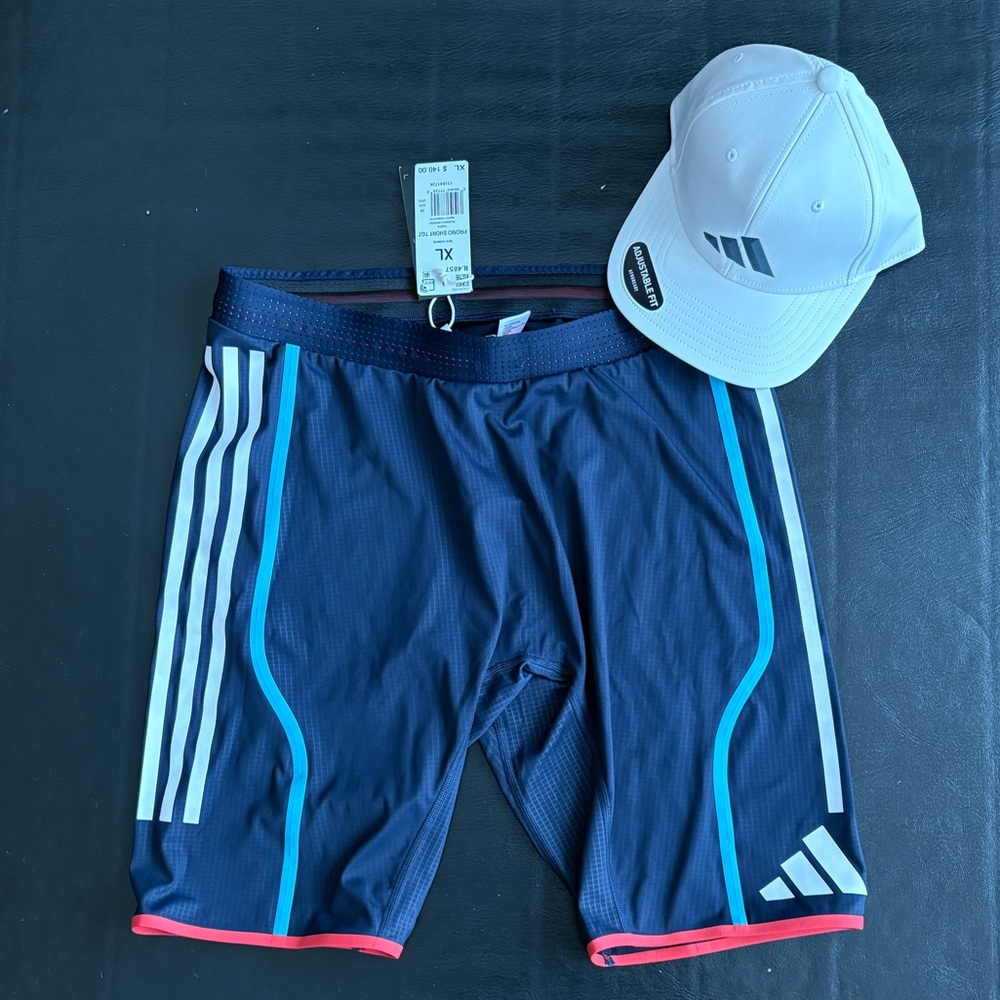 adidas Dark Blue Men's Athletic Shorts with White and Red Details